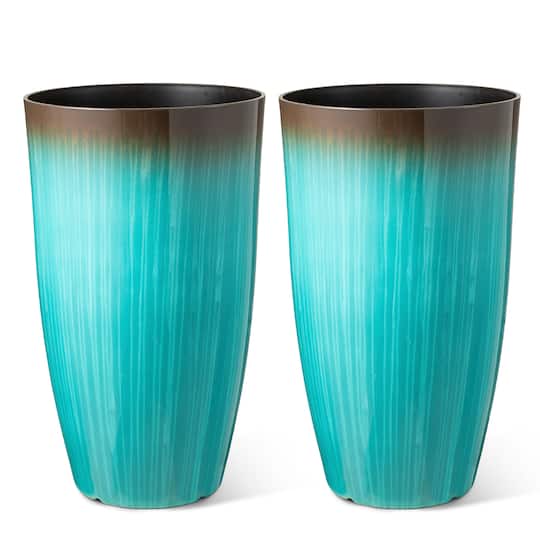 Glitzhome® Oversized Gradient Faux Ceramic Tall Plastic Planters